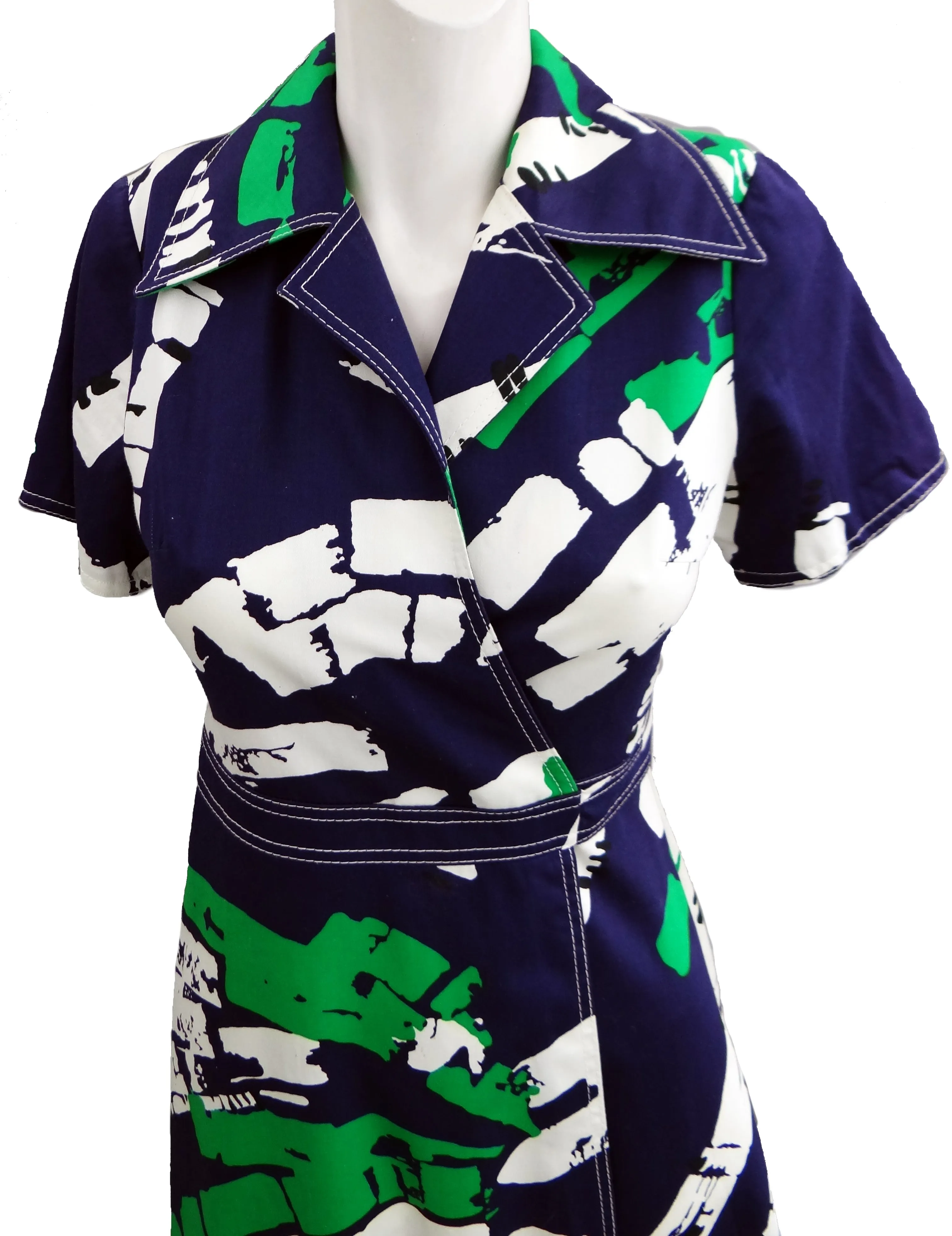 Vintage Fenno Sport Wrap Dress with Bold Abstract Graphic, UK10