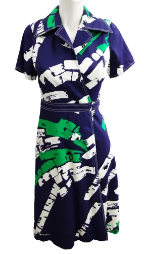 Vintage Fenno Sport Wrap Dress with Bold Abstract Graphic, UK10