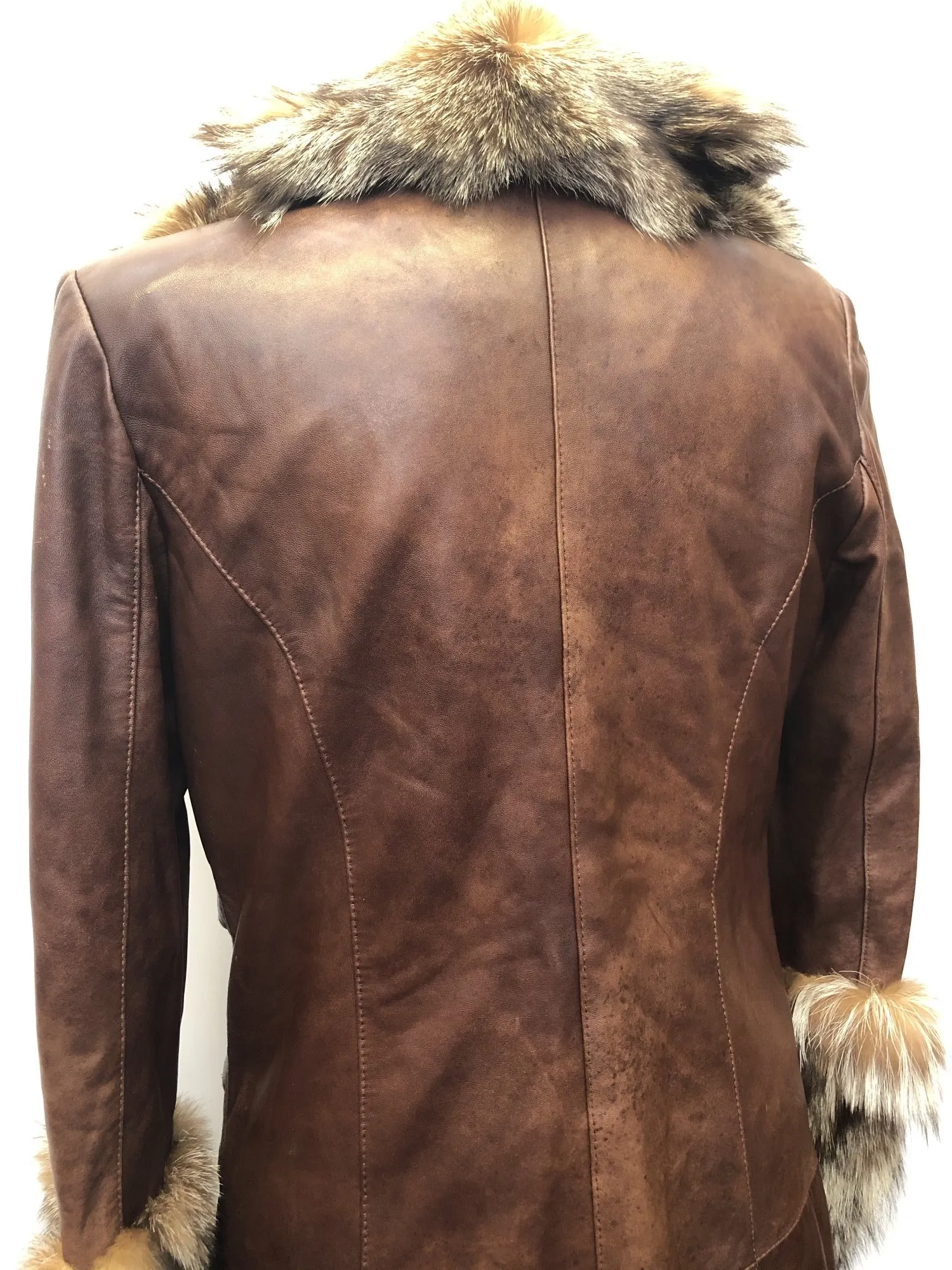 Vintage Real Fur Leather Coat by Avinue London - Brown - Size UK 12