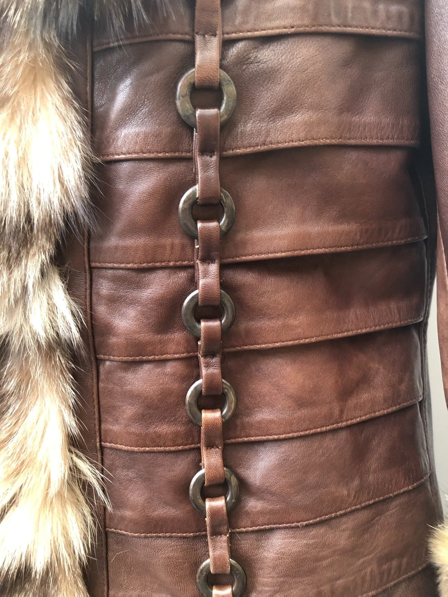 Vintage Real Fur Leather Coat by Avinue London - Brown - Size UK 12