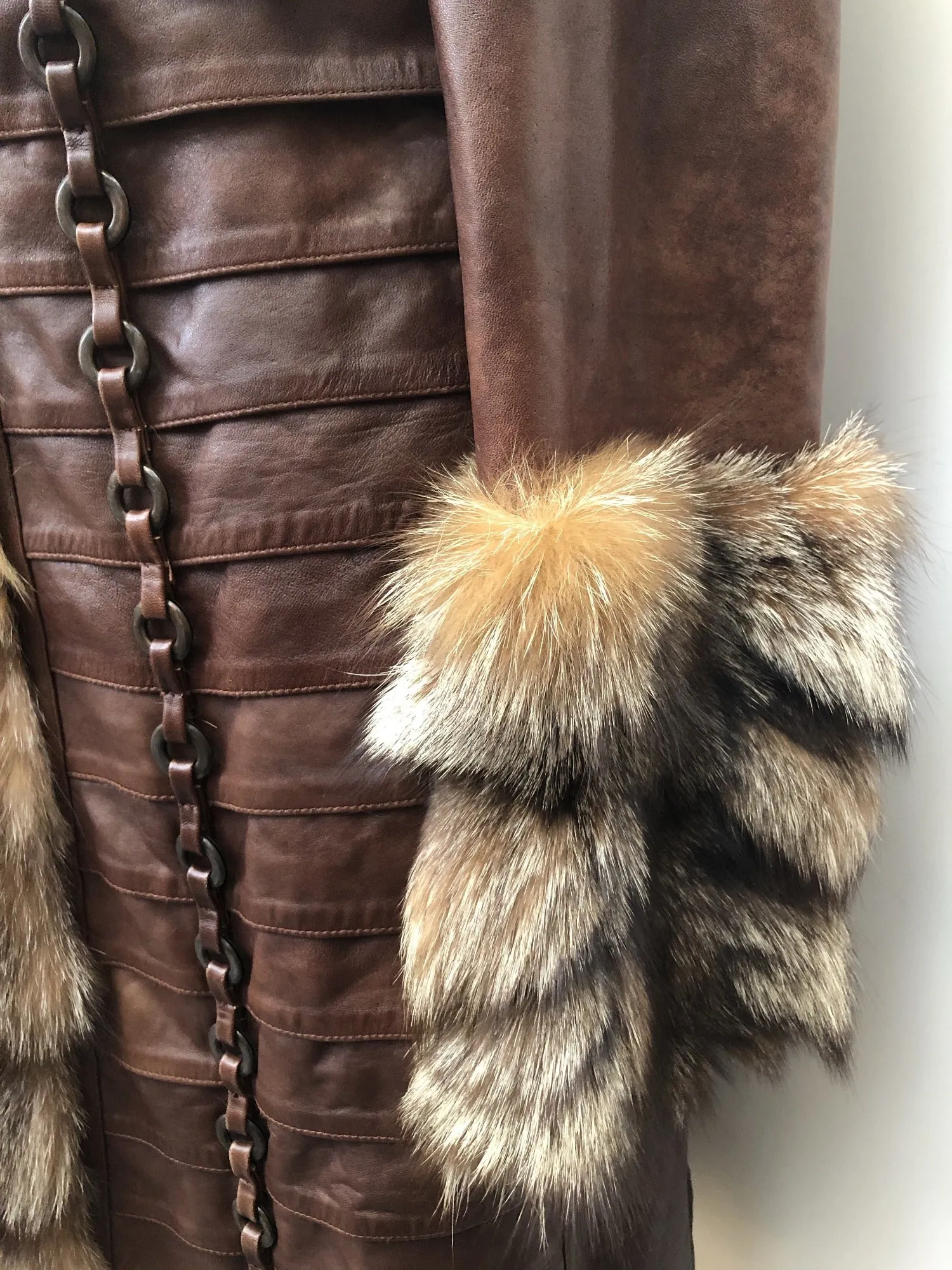 Vintage Real Fur Leather Coat by Avinue London - Brown - Size UK 12