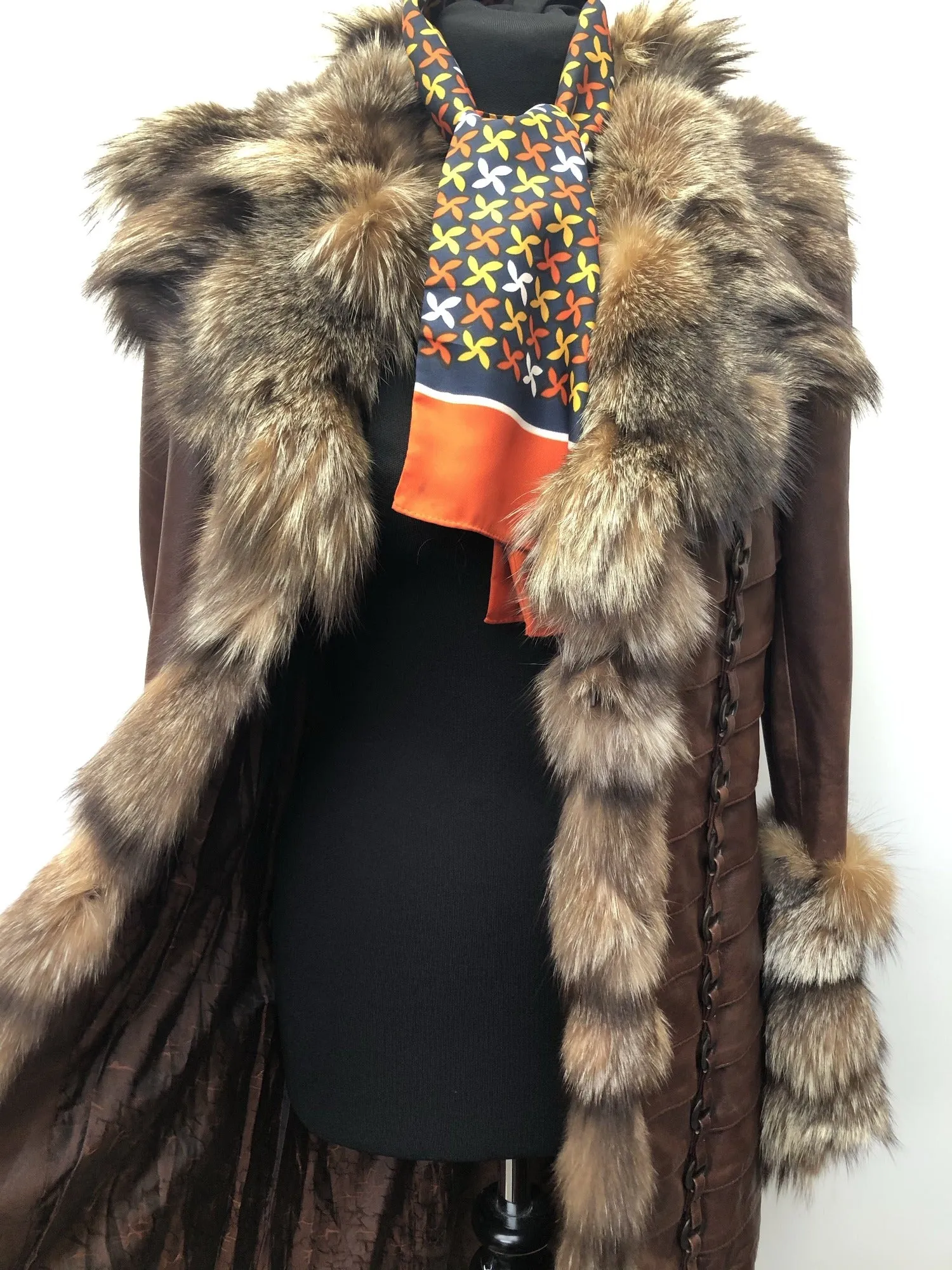 Vintage Real Fur Leather Coat by Avinue London - Brown - Size UK 12