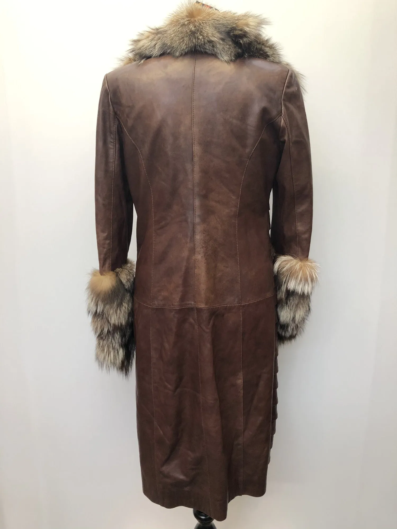 Vintage Real Fur Leather Coat by Avinue London - Brown - Size UK 12
