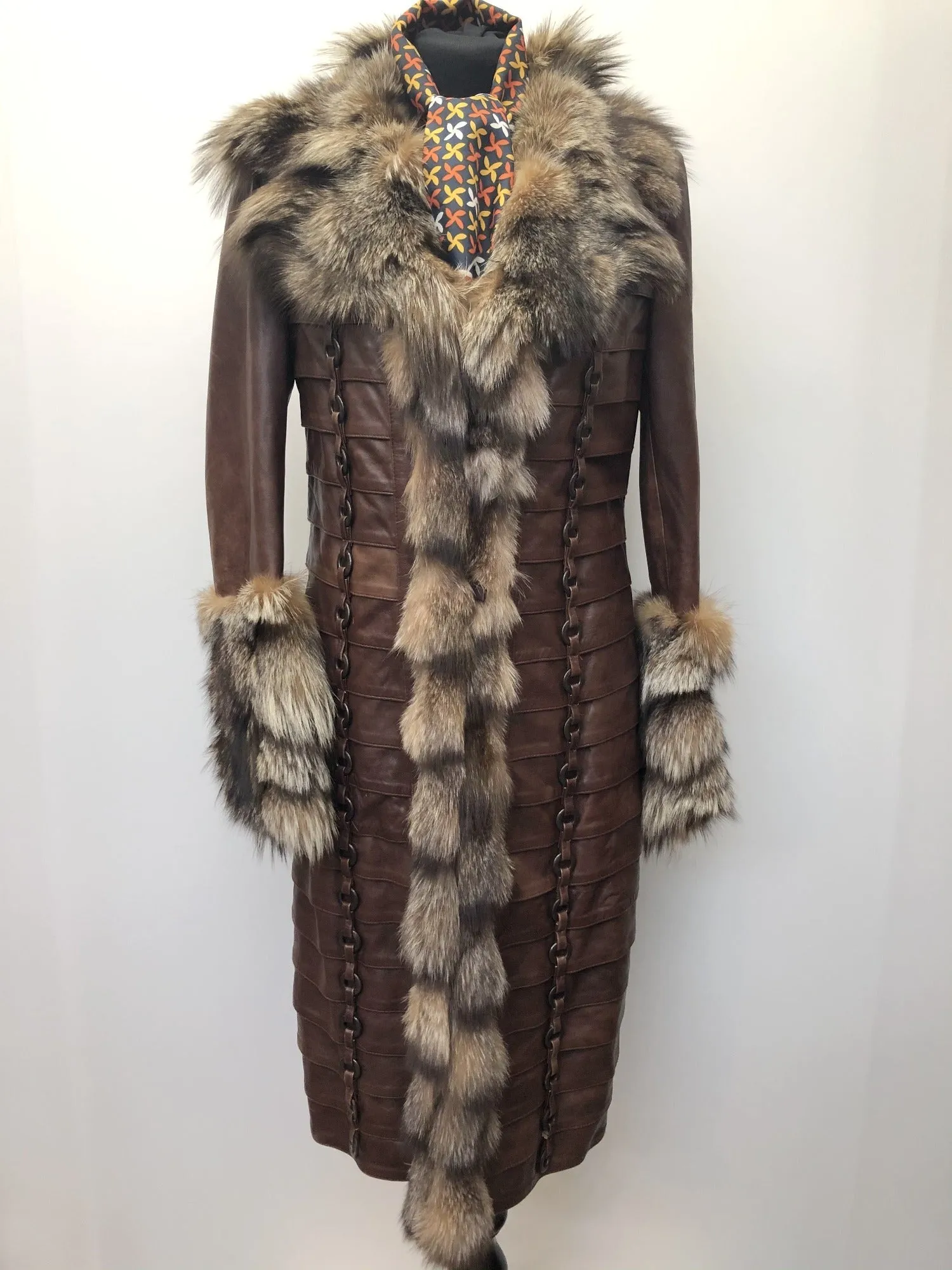 Vintage Real Fur Leather Coat by Avinue London - Brown - Size UK 12