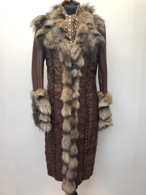 Vintage Real Fur Leather Coat by Avinue London - Brown - Size UK 12