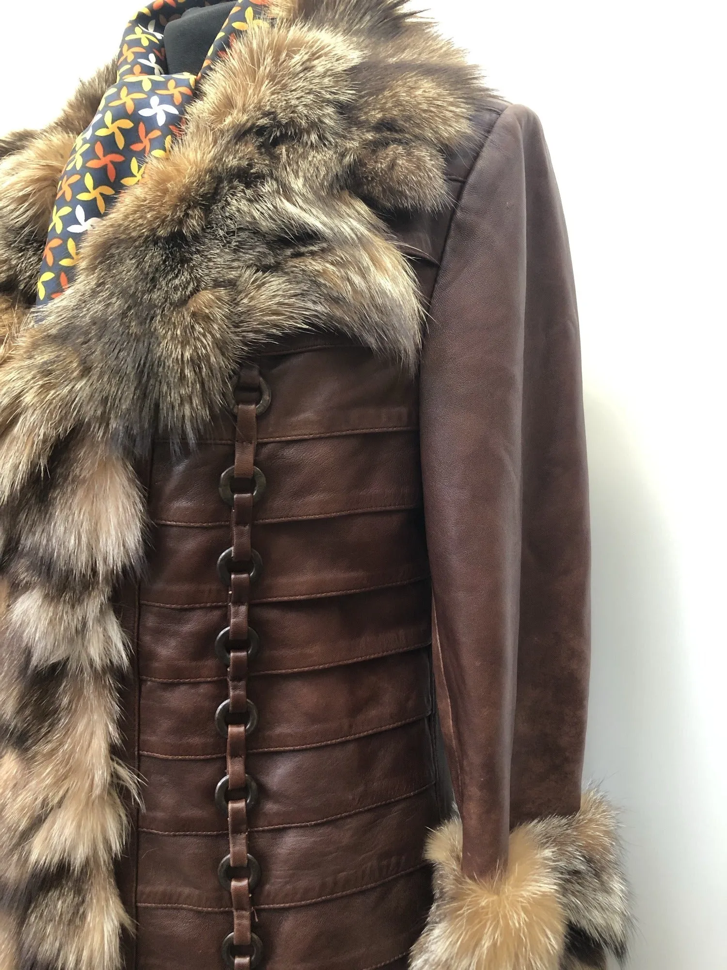 Vintage Real Fur Leather Coat by Avinue London - Brown - Size UK 12