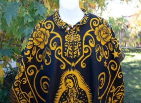 VIRGEN de GUADALUPE Virgin Mary 2 sided Mexican Poncho rebozo wrap Gaban