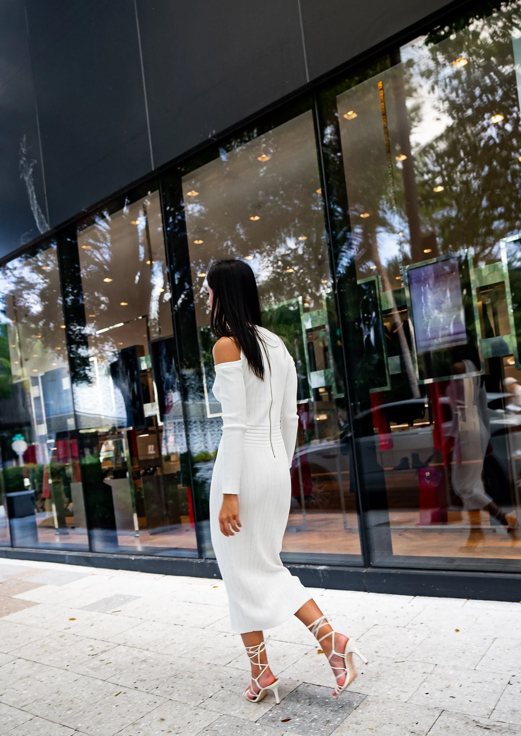 White Midi Dress With Cut Out Shoulder Details