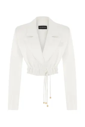 White Tie Detailed Linen Crop Blazer