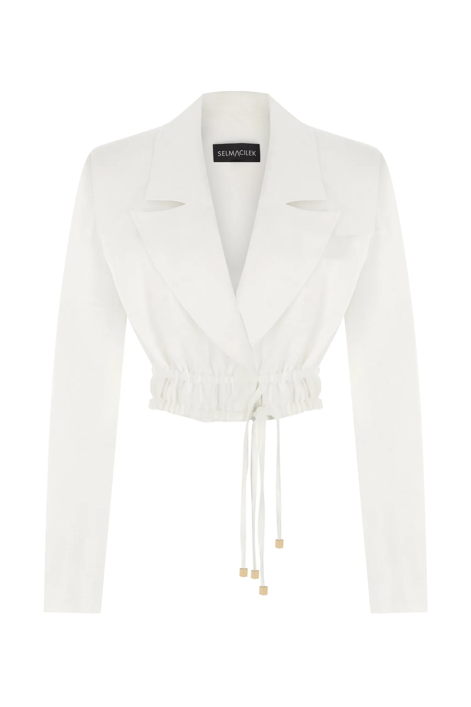 White Tie Detailed Linen Crop Blazer