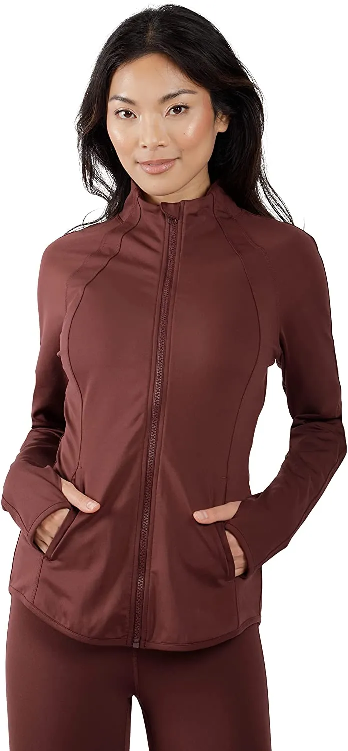Womens Ultra Soft Lightweight Full Zip Yoga Jacket with Zipper Pockets