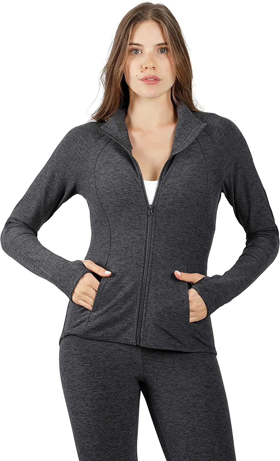 Womens Ultra Soft Lightweight Full Zip Yoga Jacket with Zipper Pockets
