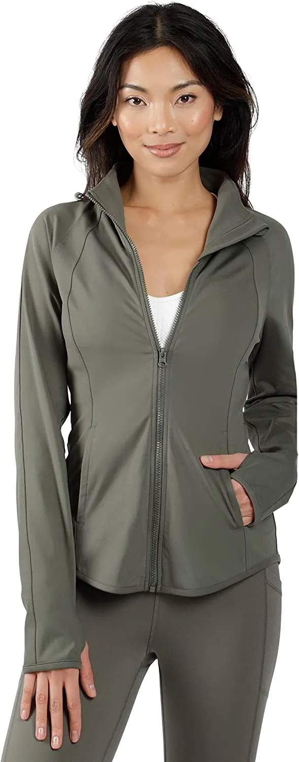Womens Ultra Soft Lightweight Full Zip Yoga Jacket with Zipper Pockets