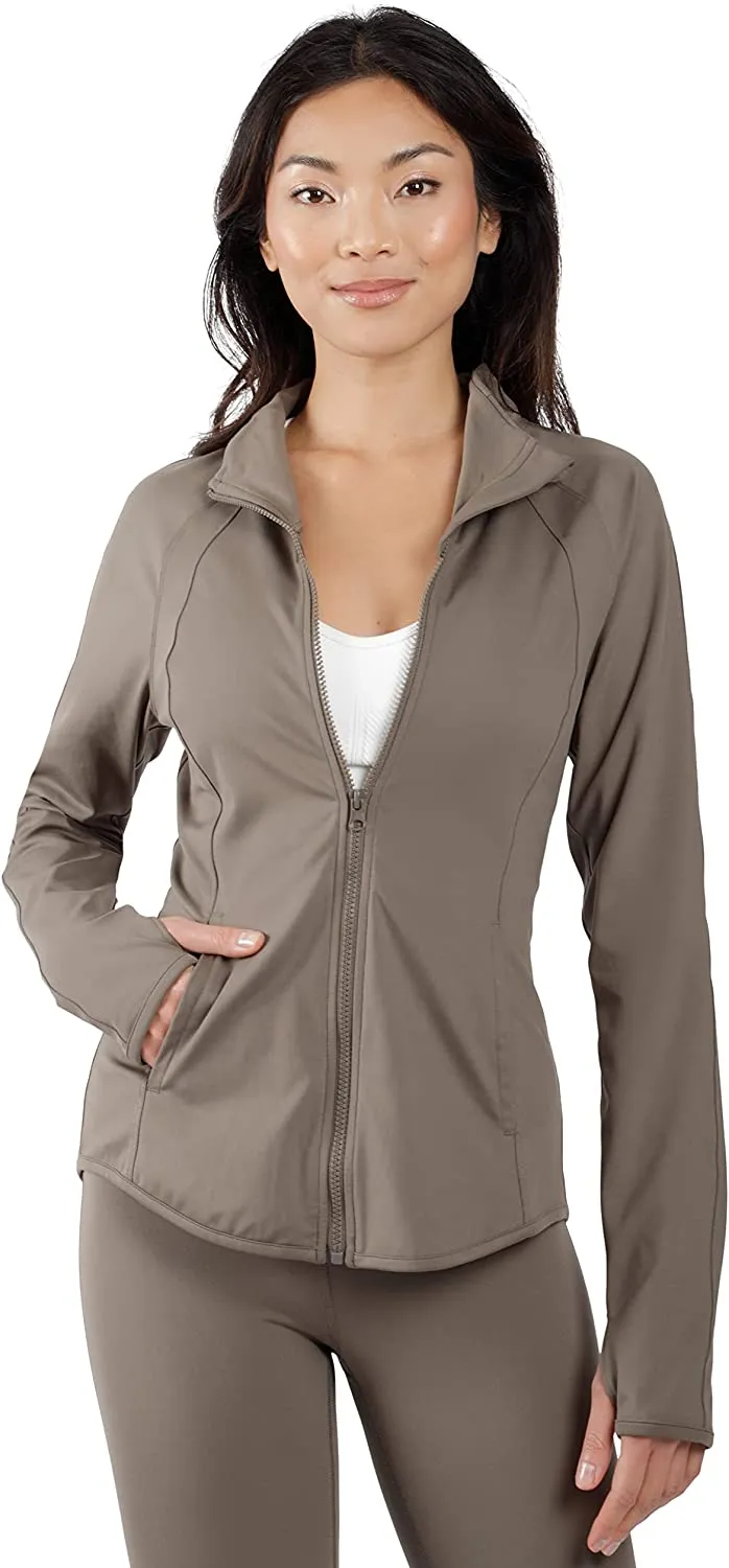 Womens Ultra Soft Lightweight Full Zip Yoga Jacket with Zipper Pockets