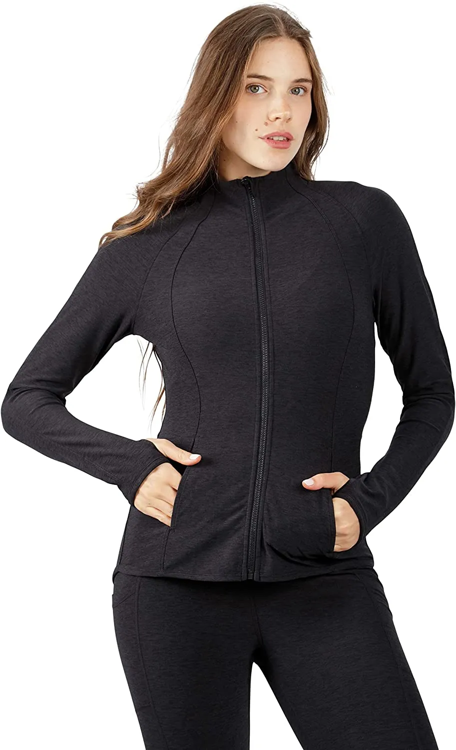 Womens Ultra Soft Lightweight Full Zip Yoga Jacket with Zipper Pockets