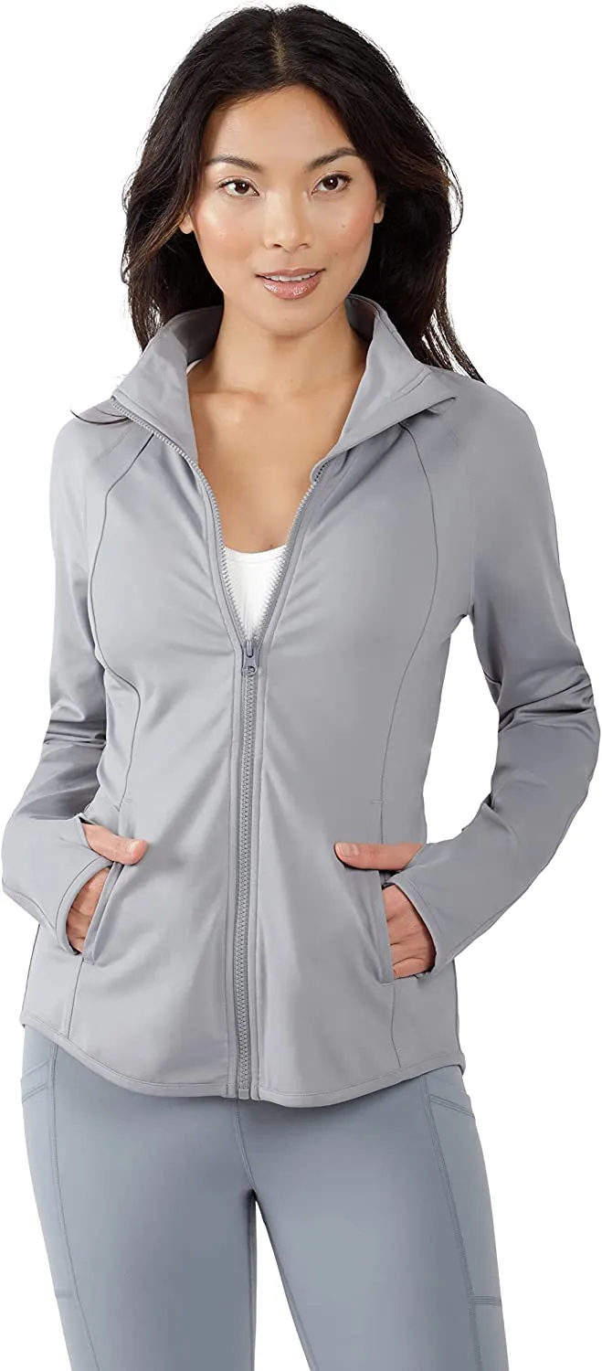 Womens Ultra Soft Lightweight Full Zip Yoga Jacket with Zipper Pockets