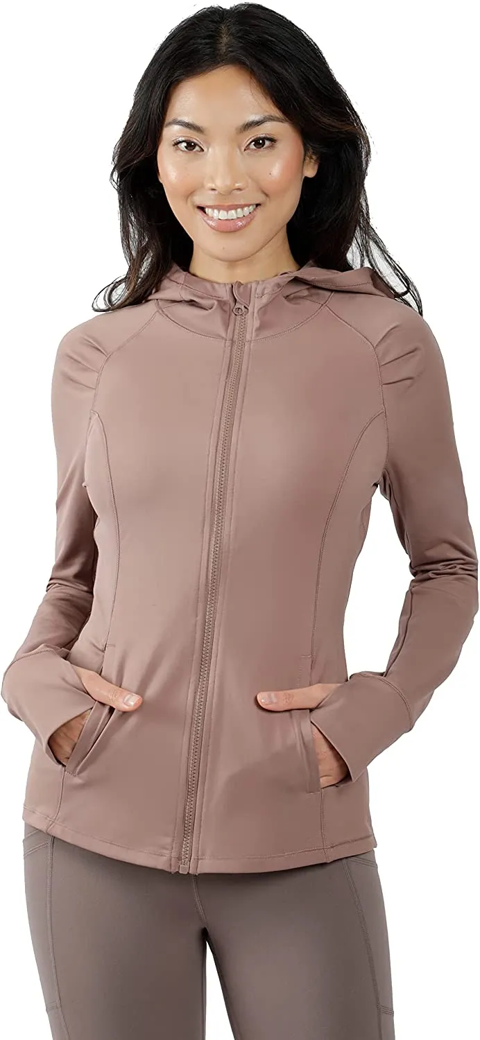 Womens Ultra Soft Lightweight Full Zip Yoga Jacket with Zipper Pockets