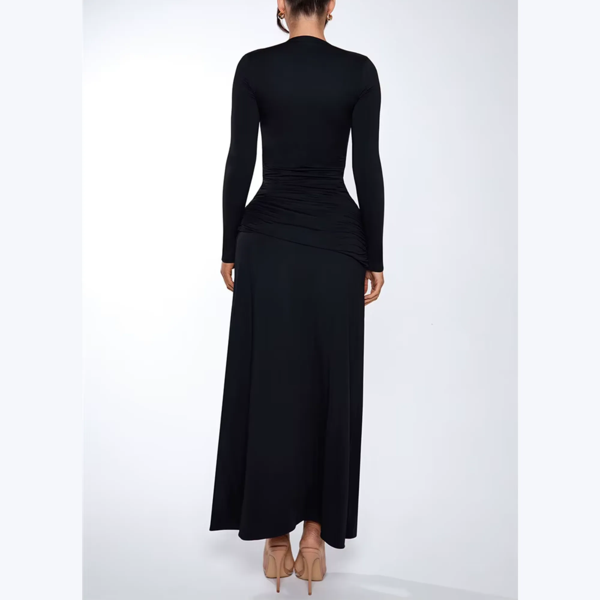 Xanthe - Black Deep V Neck Maxi Dress