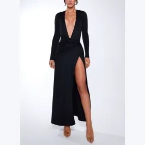 Xanthe - Black Deep V Neck Maxi Dress