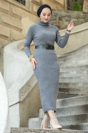ZRF Women Polo Neck Knit Dress - Grey - Prince Albert