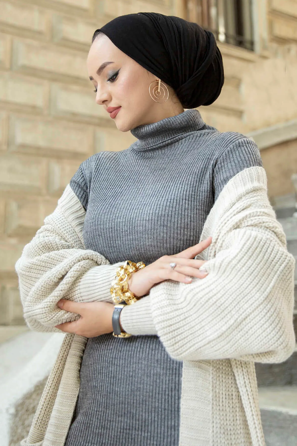 ZRF Women Polo Neck Knit Dress - Grey - Prince Albert